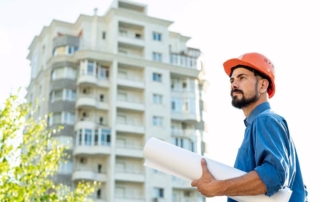 Trabajador realizando la inspección técnica de edificios en una parcela